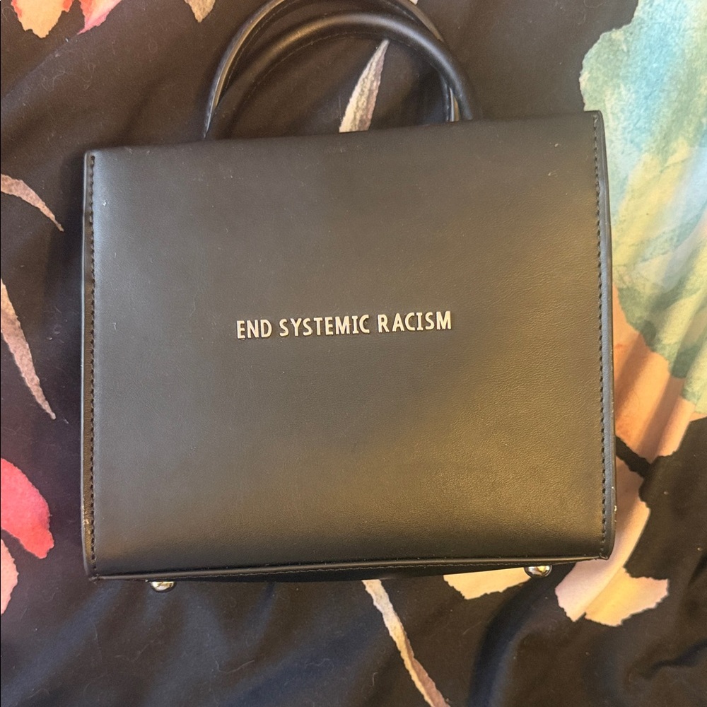 Brandon Blackwood Black Mini Tote with "END SYSTEMIC RACISM" Text